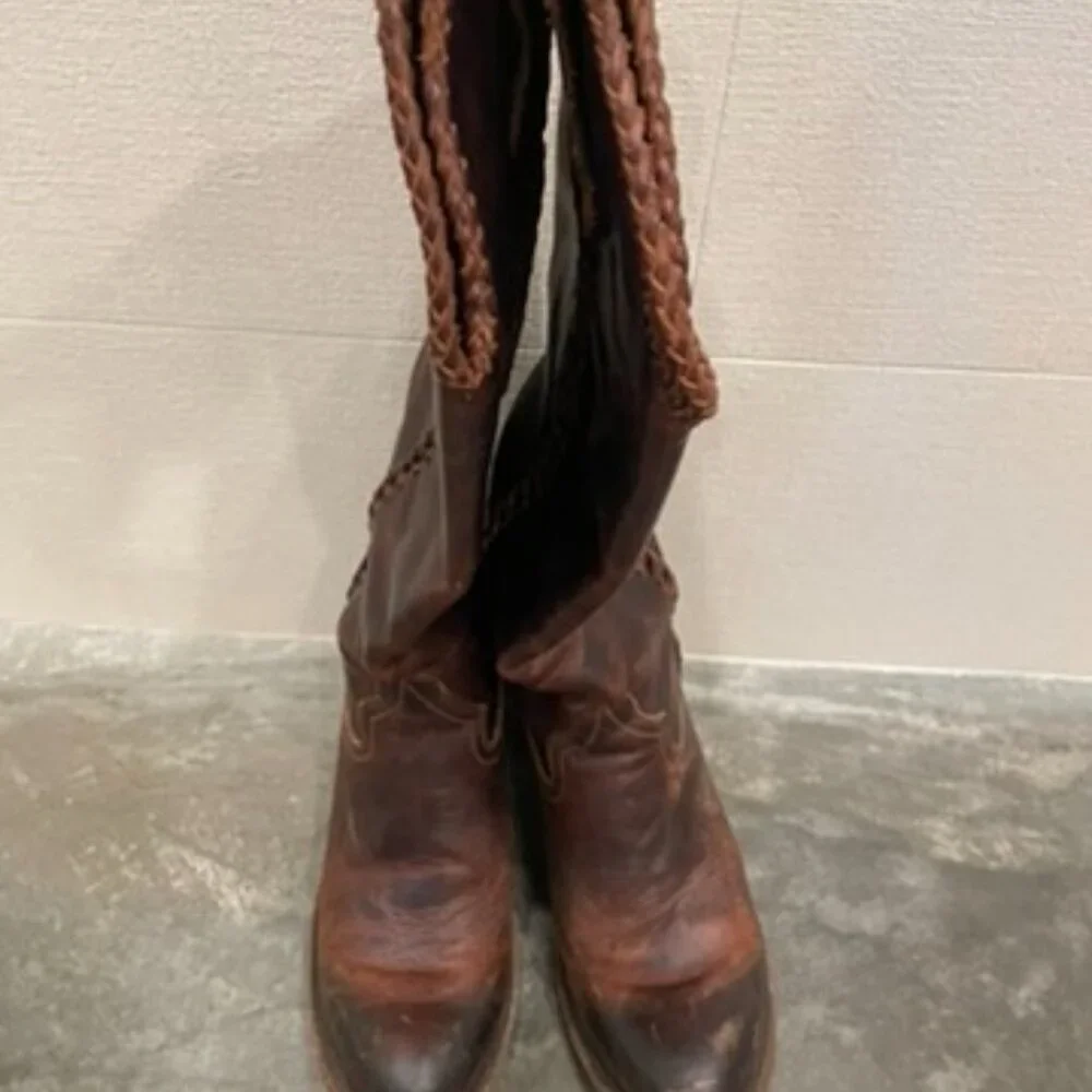 Lane Plain Jane Braided Round Toe Pull On Cowboy Womens Brown Boots Size 6.5 - Picture 7 of 11